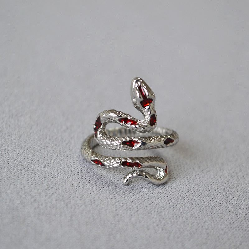 Blood Enamel Snake Copper White Gold Plated Personality Stylish Opening Ring Index Finger Ring Female