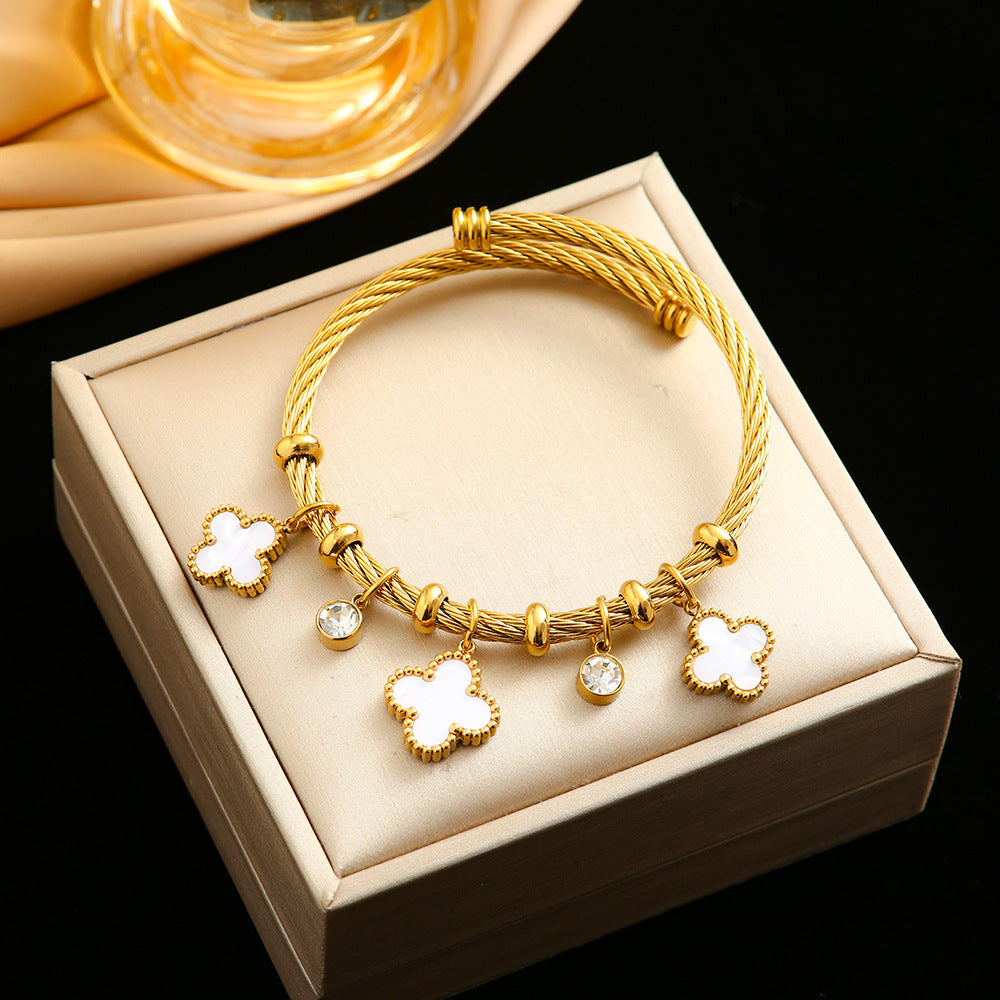 Stainless Steel Double-Sided Clover Bracelet Female Plate18KGold Titanium Stee