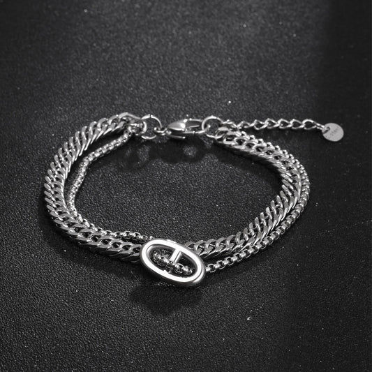 Double Layer Twin Titanium Steel Bracelet Niche Personality Accessories