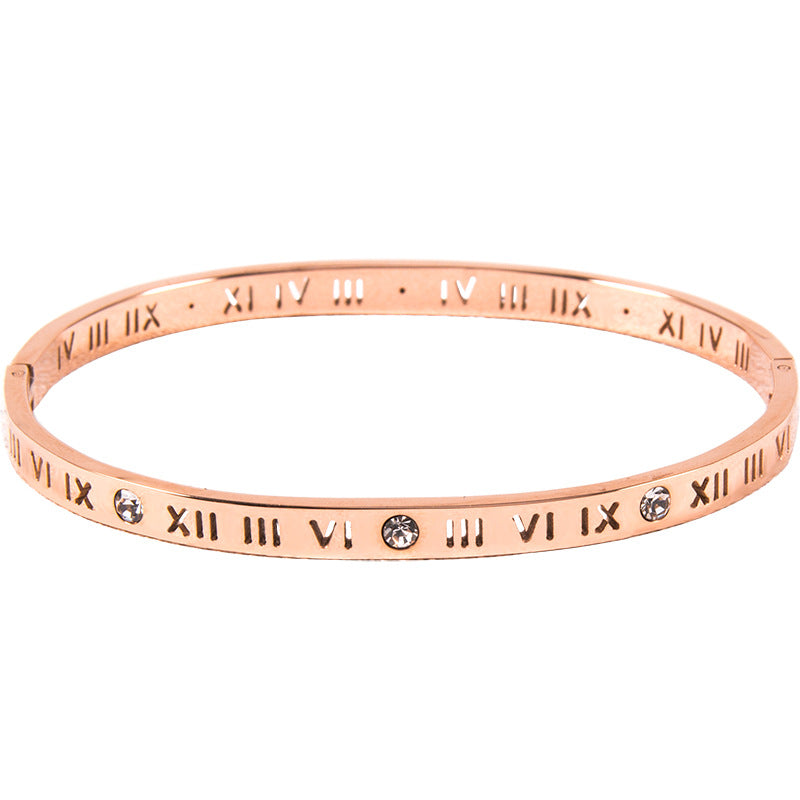 Titanium Steel Bracelet Fashion Personality Roman Characters Non-Fading Bracelet South Korea Simple Women's Bracelet Ornament Men's European and American Style