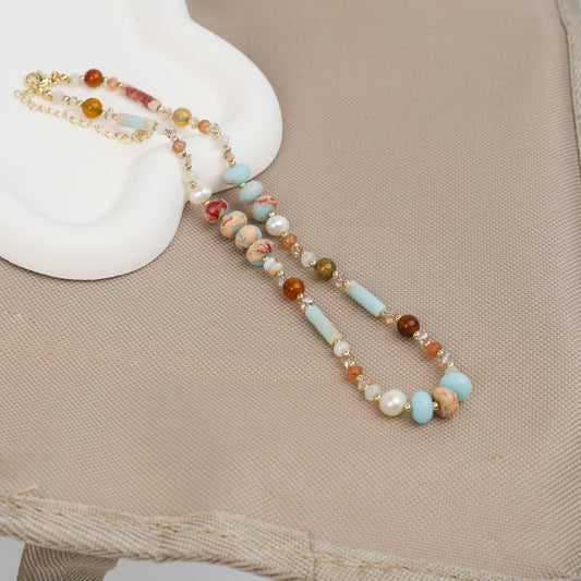 Colored Glaze Bead Pearl Necklace Niche Ethnic Style Advanced Retro Clavicle Chain Beaded Female Dopamine Accessories