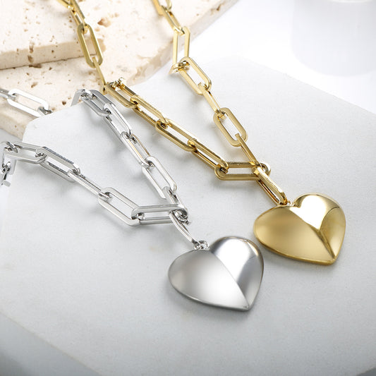 Fashion Simple Peach Heart Clavicle Chain Electroplating18kGold Niche High-Grade Three-Dimensional Love Pendant Stainless Steel Necklace