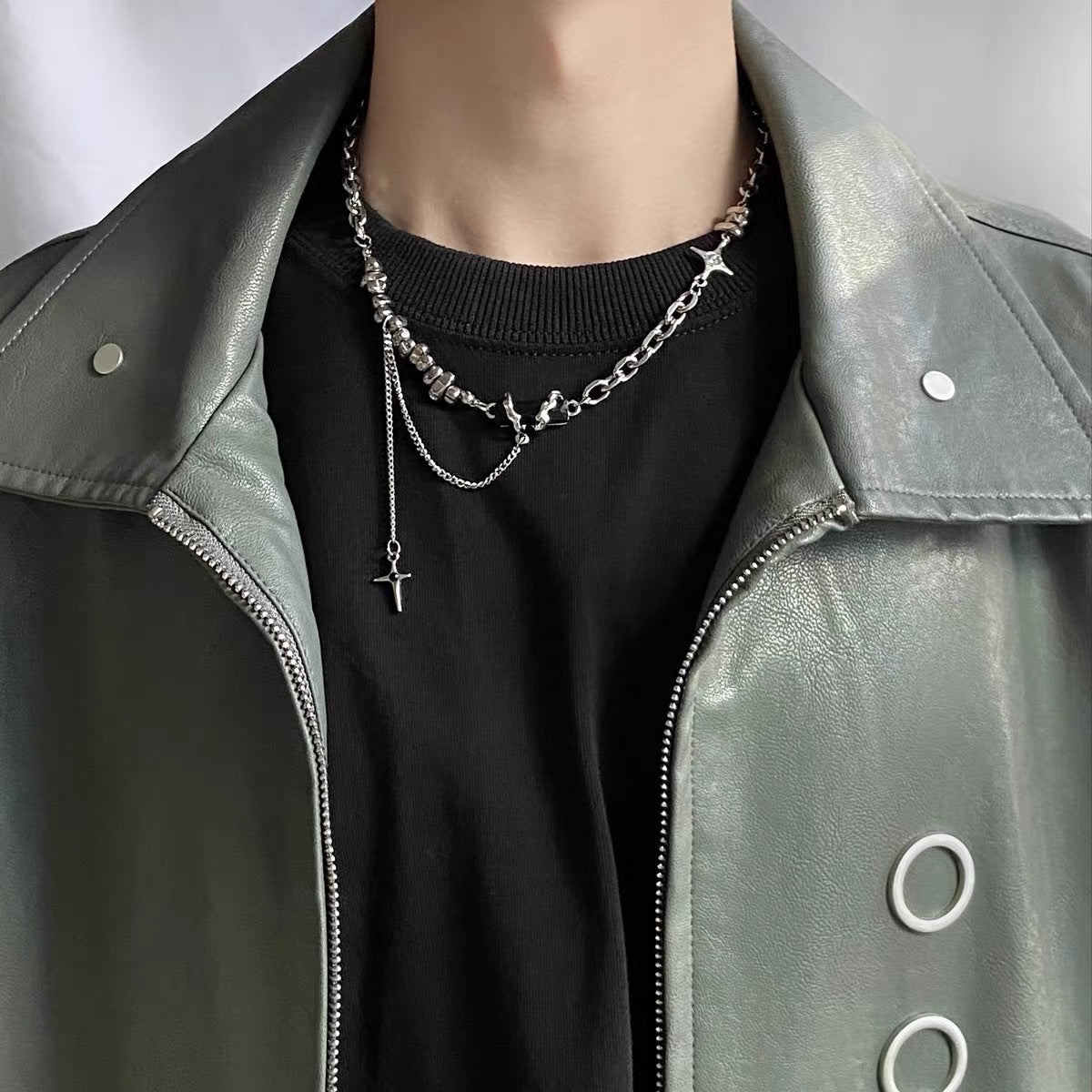 Cross Zircon Non-Fading Titanium Steel Necklace Men's All-Match High Sense Cuban Link Chain Hip Hop Niche Necklace Necklace Fashion