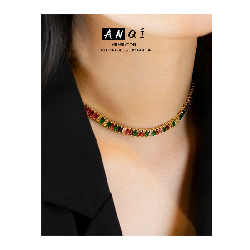 Colorful Square Retro Shining Diamond Zircon Necklace